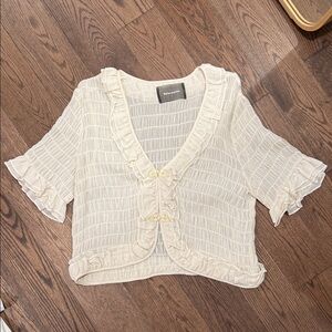 Reformation Cream Ruffled Crop Top